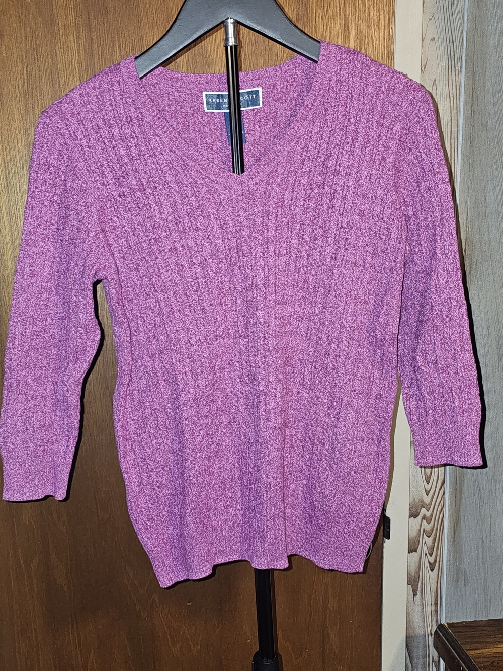 Karen Scott Magenta Heather V-Neck Petite Sweater